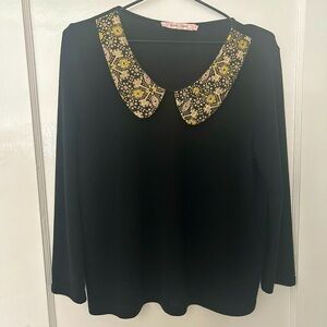 Traffic People Embroidered Collar Retro Style Knit Top Size UK Large US …